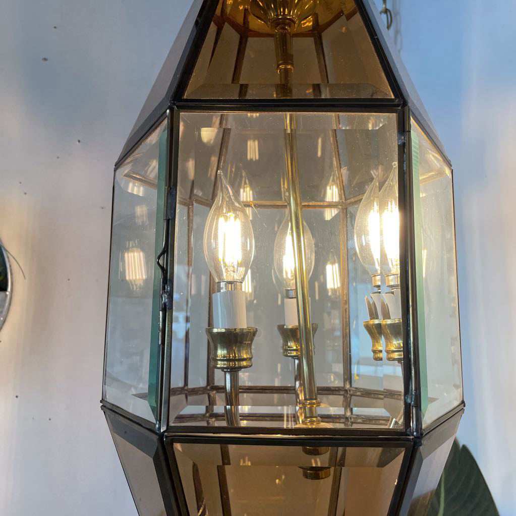 Smoke Glass Panels Vintage Hanging Light