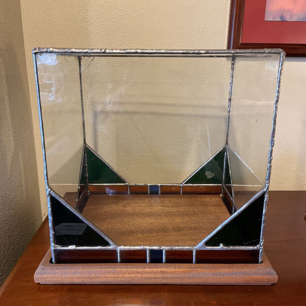 Stained Glass Display Box on Wooden Base UNIQUE FINDS