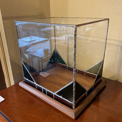 Stained Glass Display Box on Wooden Base UNIQUE FINDS