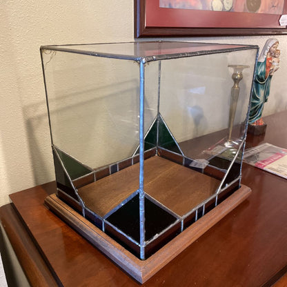 Stained Glass Display Box on Wooden Base UNIQUE FINDS