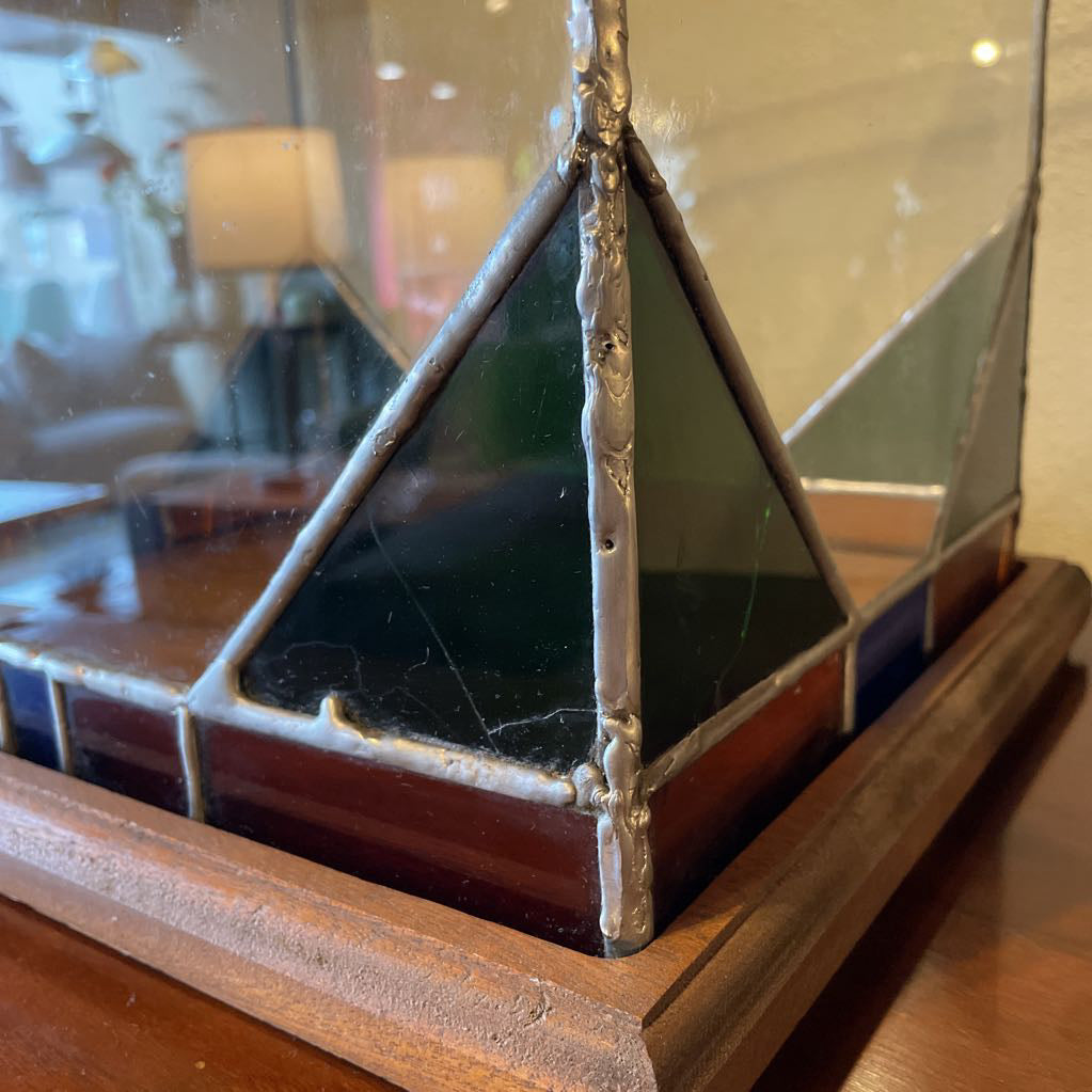 Stained Glass Display Box on Wooden Base UNIQUE FINDS