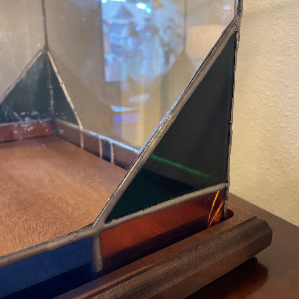 Stained Glass Display Box on Wooden Base UNIQUE FINDS