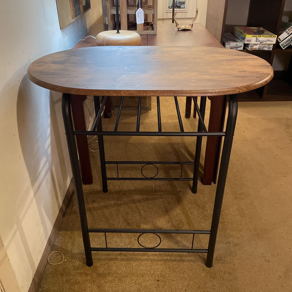 Oval Wood Top Table with Metal Storage Shelf C SIDE TABLES