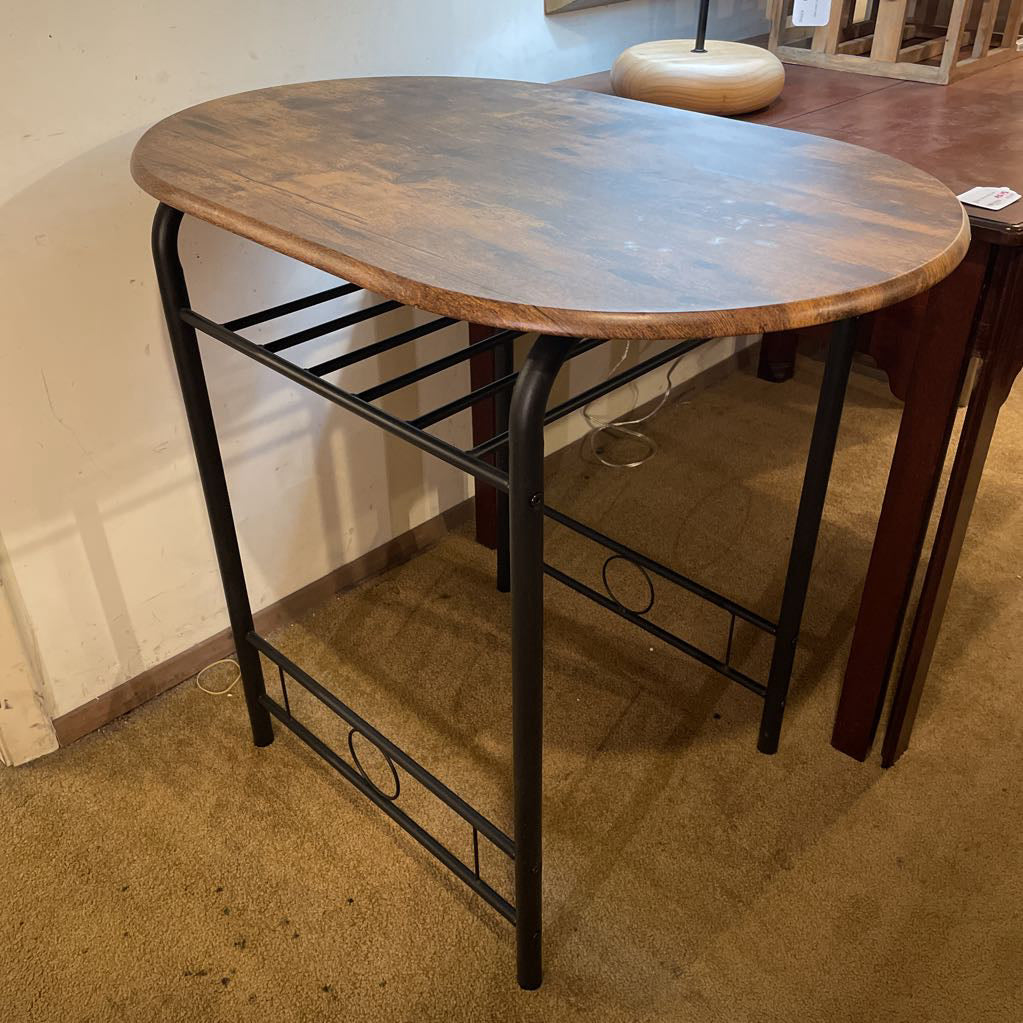 Oval Wood Top Table with Metal Storage Shelf C SIDE TABLES