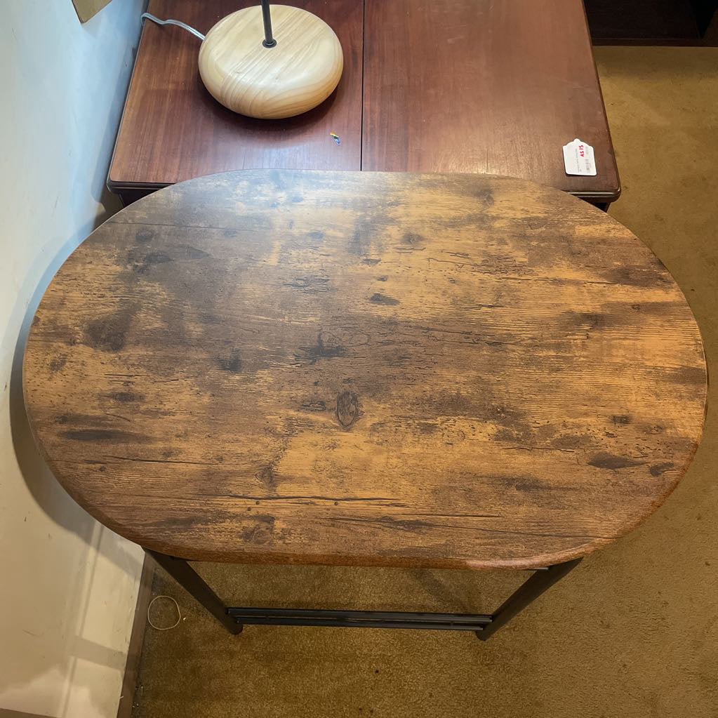 Oval Wood Top Table with Metal Storage Shelf C SIDE TABLES