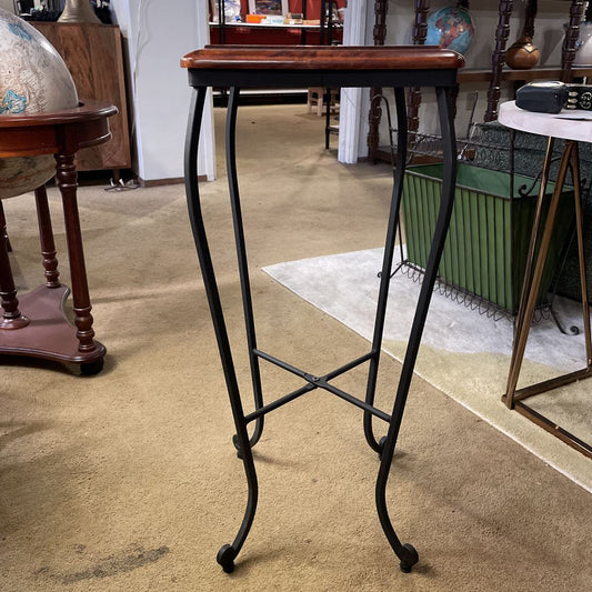 Square Wood Plant Stand with Curvy Metal Legs C SIDE TABLES