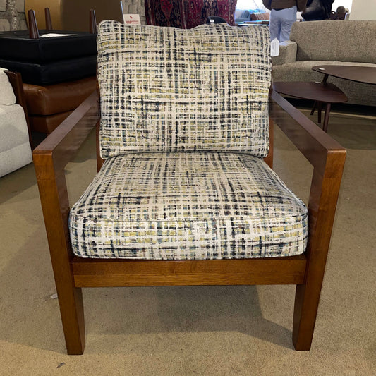 La-Z-Boy Wooden Arm Chair w/ Green Patterned Upholstery U ACCENT CHAIRS