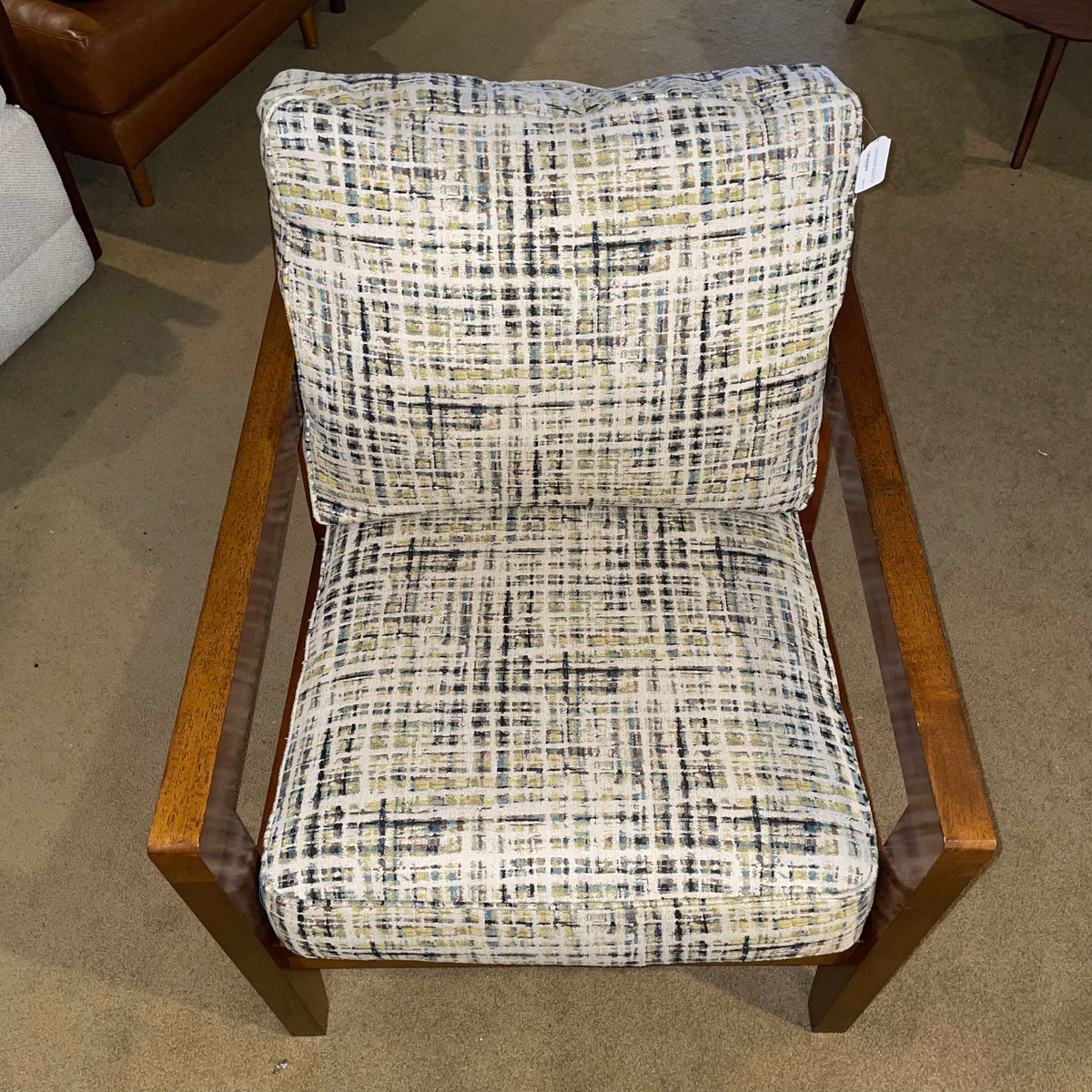La-Z-Boy Wooden Arm Chair w/ Green Patterned Upholstery U ACCENT CHAIRS