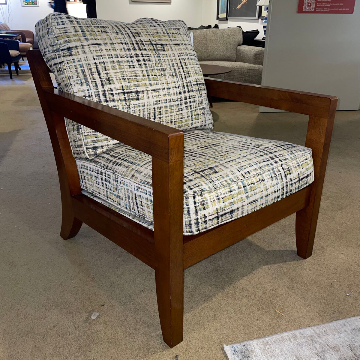 La-Z-Boy Wooden Arm Chair w/ Green Patterned Upholstery U ACCENT CHAIRS