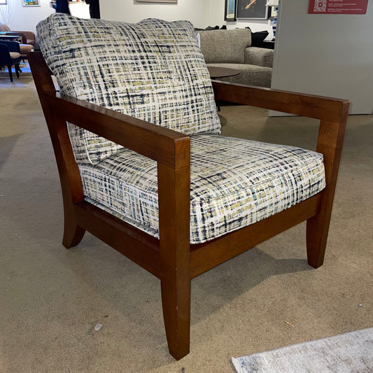 La-Z-Boy Wooden Arm Chair w/ Green Patterned Upholstery U ACCENT CHAIRS
