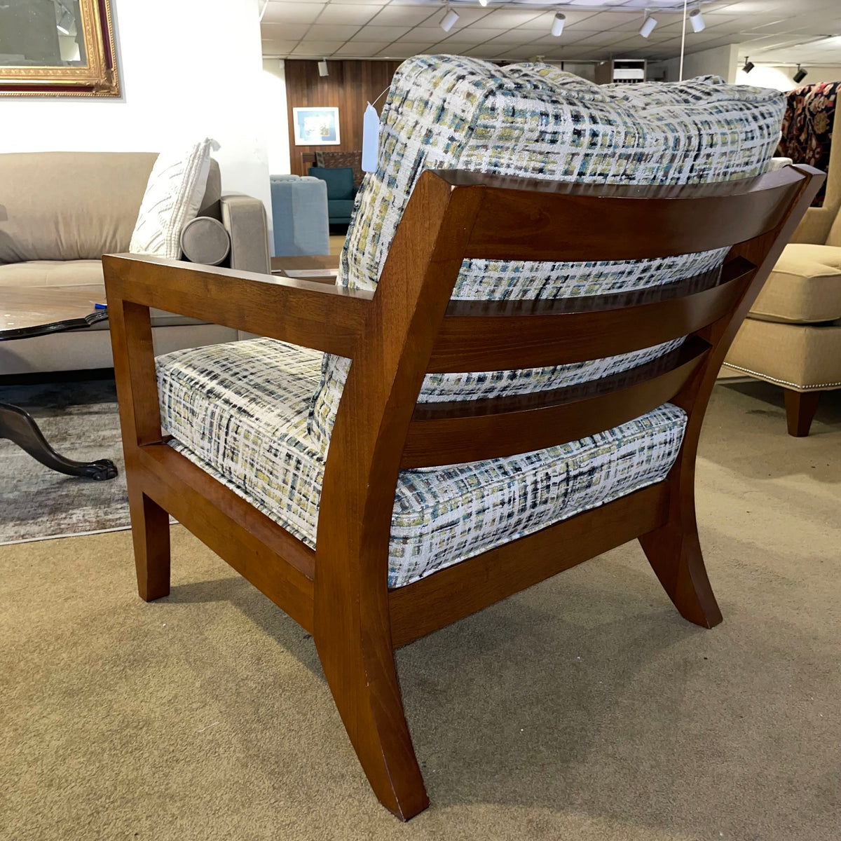 La-Z-Boy Wooden Arm Chair w/ Green Patterned Upholstery U ACCENT CHAIRS