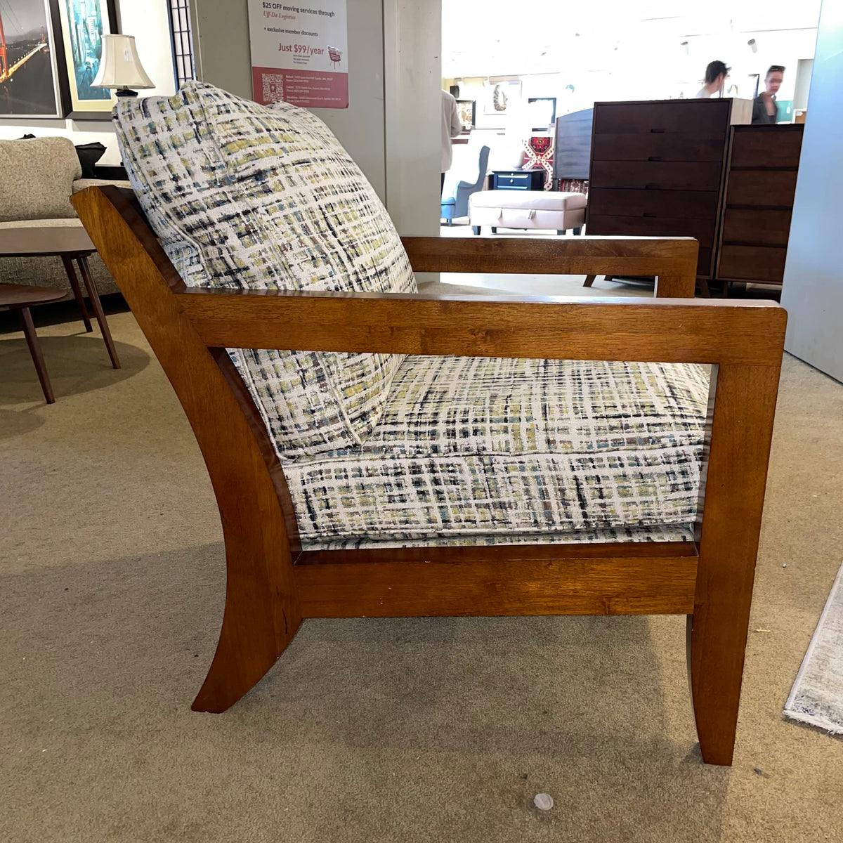 La-Z-Boy Wooden Arm Chair w/ Green Patterned Upholstery U ACCENT CHAIRS