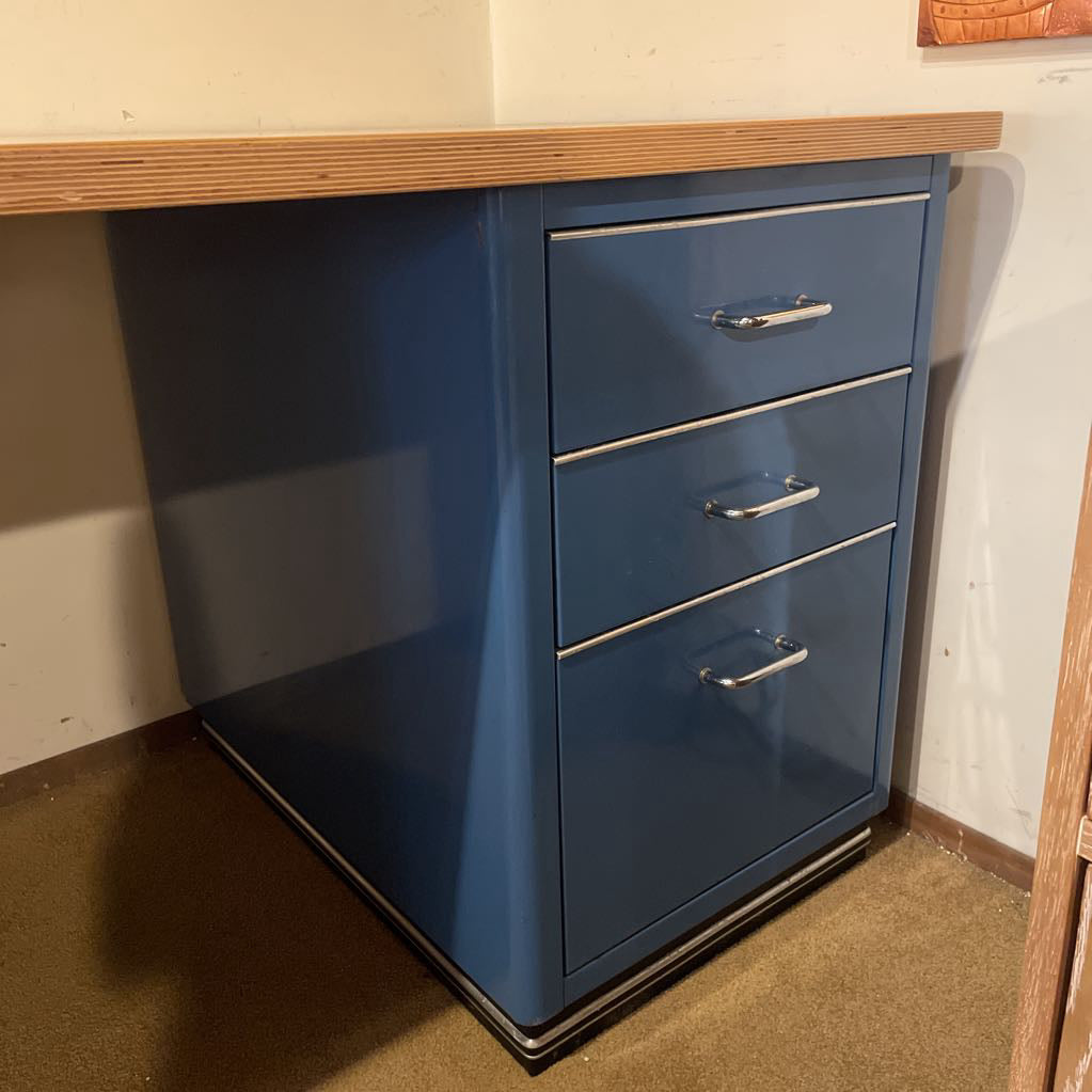 Vintage Blue Metal Desk w Wood Top C DESKS