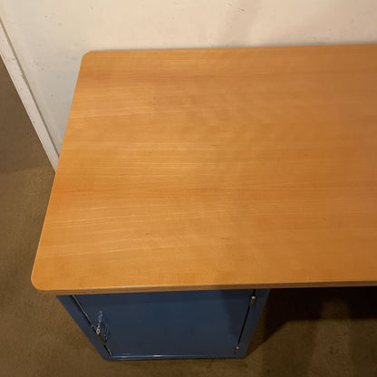 Vintage Blue Metal Desk w Wood Top C DESKS