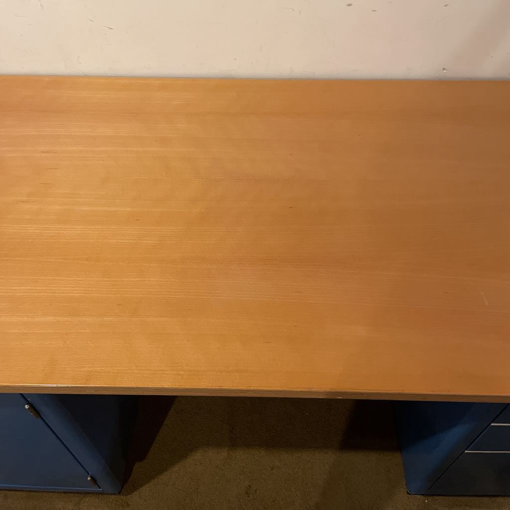 Vintage Blue Metal Desk w Wood Top C DESKS