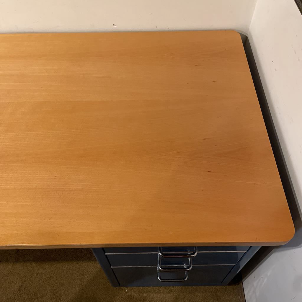 Vintage Blue Metal Desk w Wood Top C DESKS