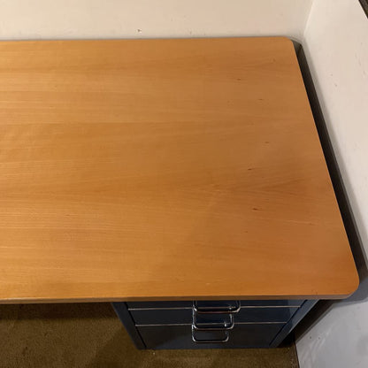 Vintage Blue Metal Desk w Wood Top C DESKS