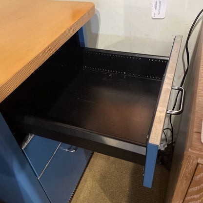Vintage Blue Metal Desk w Wood Top C DESKS