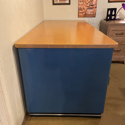 Vintage Blue Metal Desk w Wood Top C DESKS