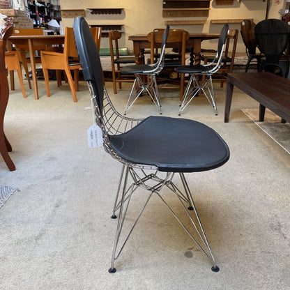 Eames Style Wire Frame + Leather Dining Chairs SET of 4