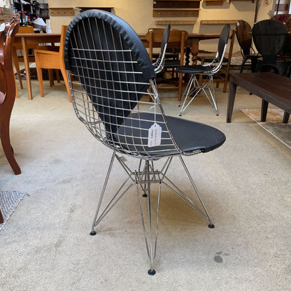 Eames Style Wire Frame + Leather Dining Chairs SET of 4