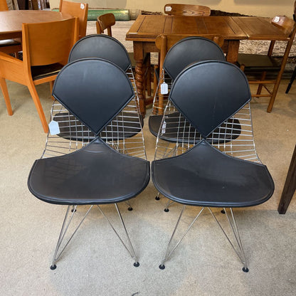 Eames Style Wire Frame + Leather Dining Chairs SET of 4