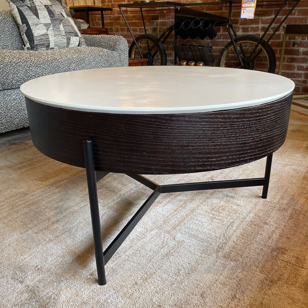 Round White Top Coffee Table w/ Black Base C COFFEE TABLES
