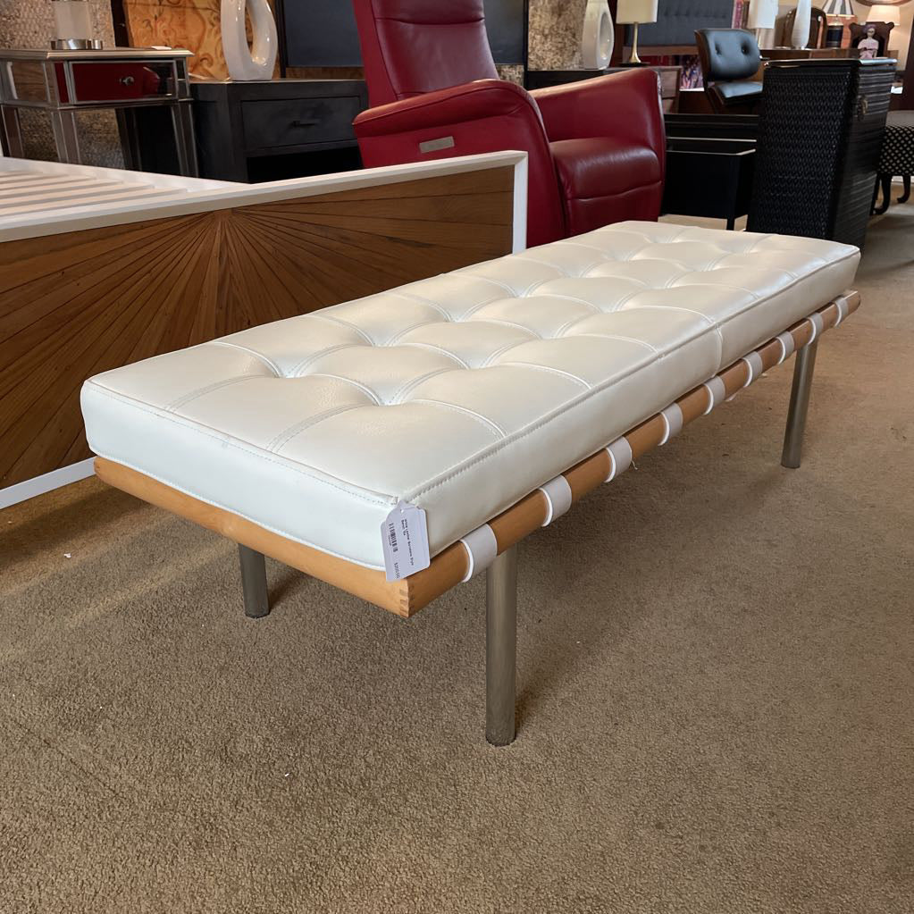White Leather Barcelona Style Bench C ACCENT BENCHES