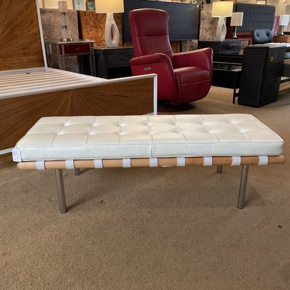 White Leather Barcelona Style Bench C ACCENT BENCHES