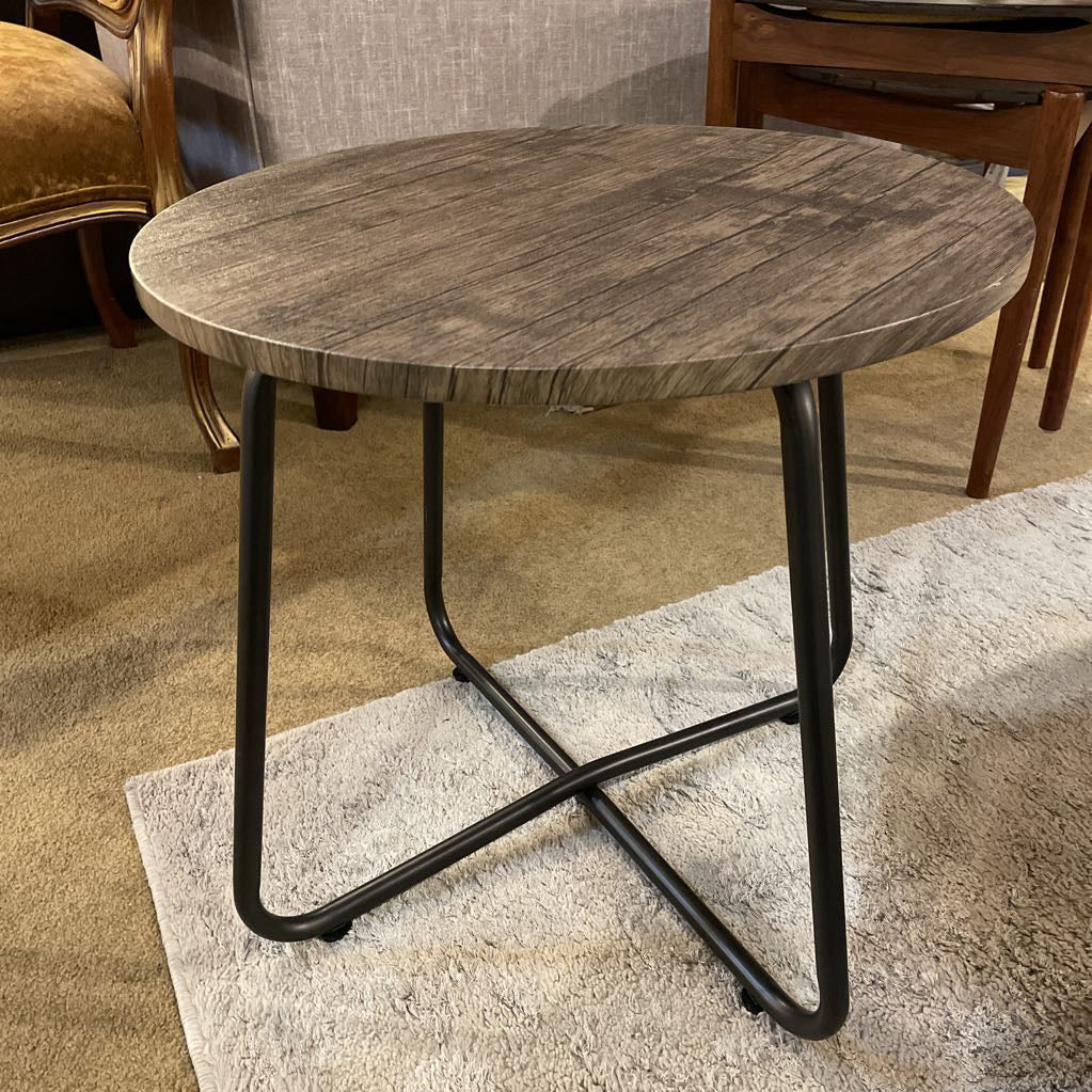 Round Dark Faux Wood Side Table
