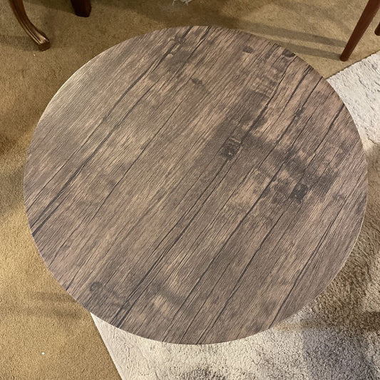 Round Dark Faux Wood Side Table C SIDE TABLES