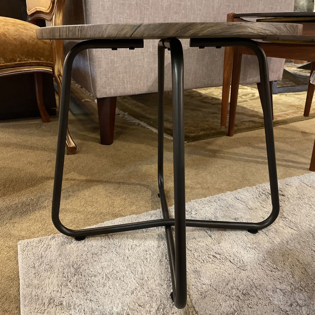 Round Dark Faux Wood Side Table