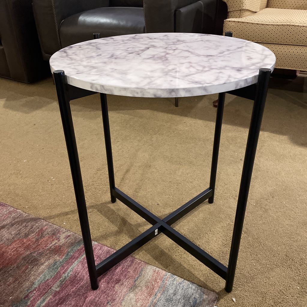 Round Faux Marble Top Side Table C SIDE TABLES