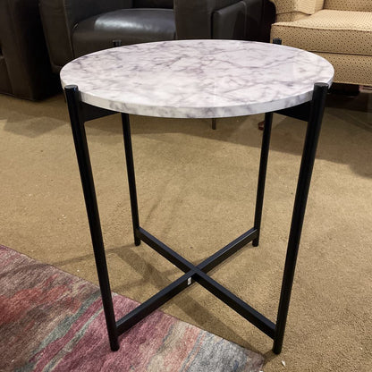 Round Faux Marble Top Side Table C SIDE TABLES