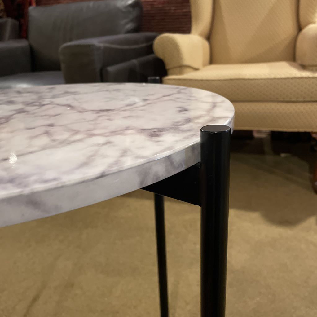 Round Faux Marble Top Side Table C SIDE TABLES