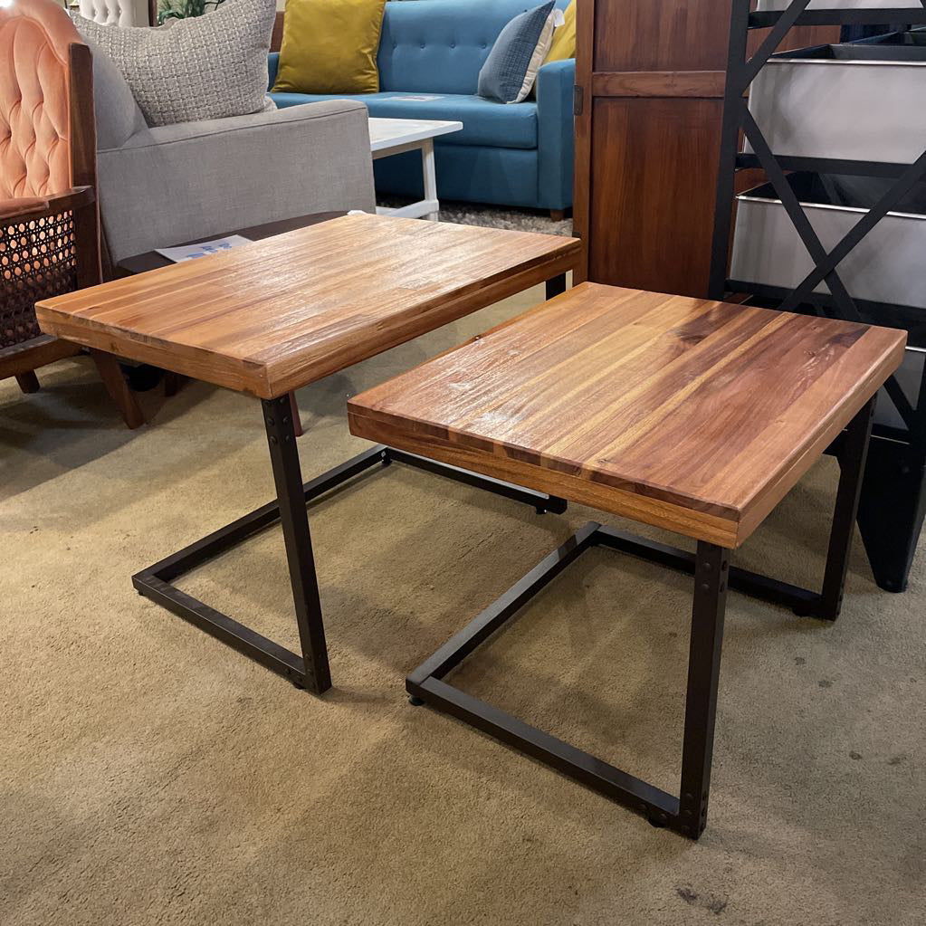 Faux Wood Metal Frame NESTING Side Table SET of 2 C SIDE TABLES