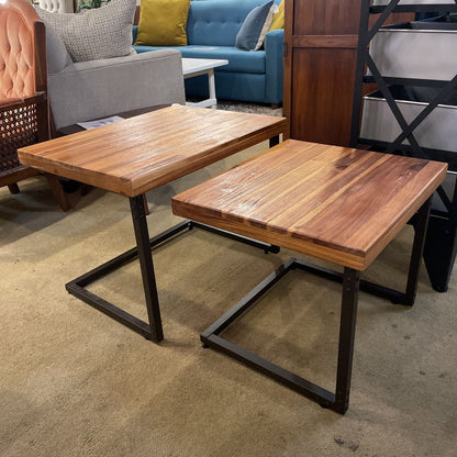 Faux Wood Metal Frame NESTING Side Table SET of 2 C SIDE TABLES