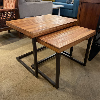 Faux Wood Metal Frame NESTING Side Table SET of 2 C SIDE TABLES