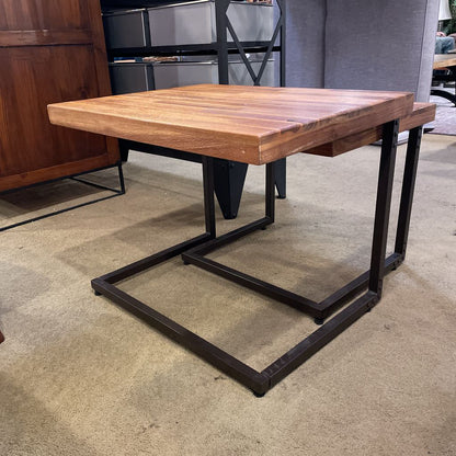 Faux Wood Metal Frame NESTING Side Table SET of 2 C SIDE TABLES