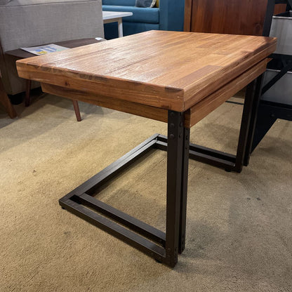 Faux Wood Metal Frame NESTING Side Table SET of 2 C SIDE TABLES