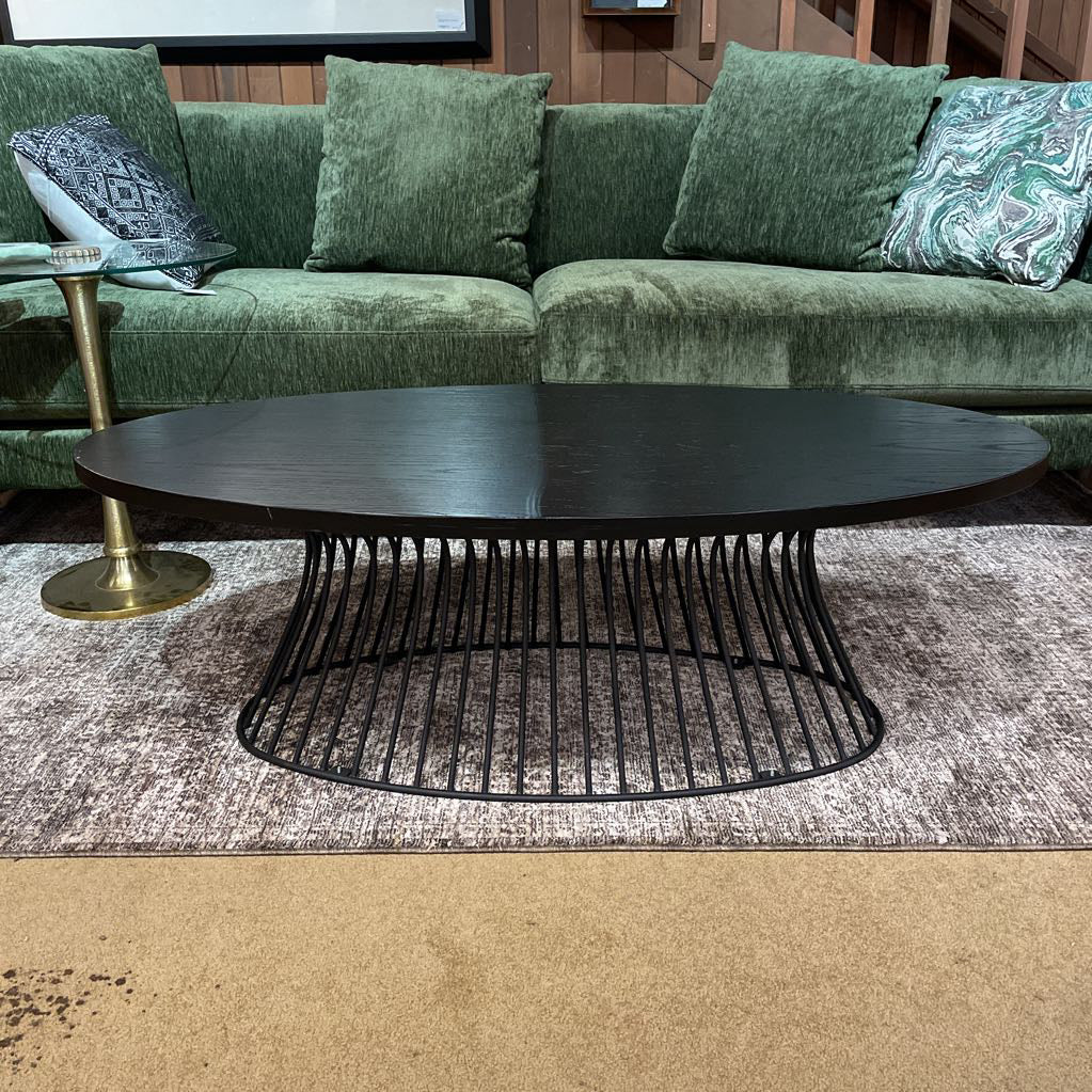 Black Oval Coffee Table w/ Wire Frame Base C COFFEE TABLES
