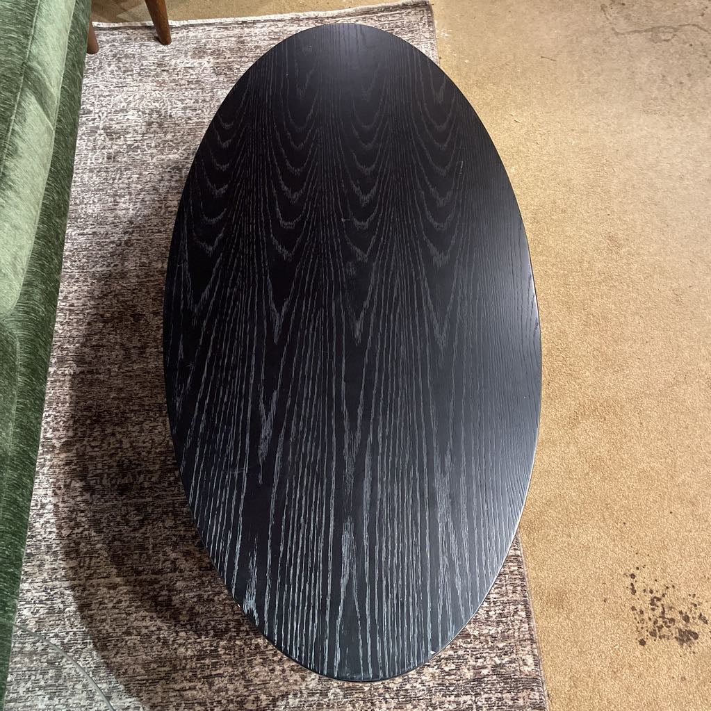 Black Oval Coffee Table w/ Wire Frame Base C COFFEE TABLES