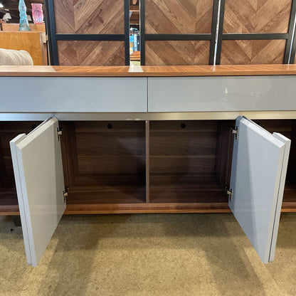 Rounded Wood Grey Front 4 Door Sideboard