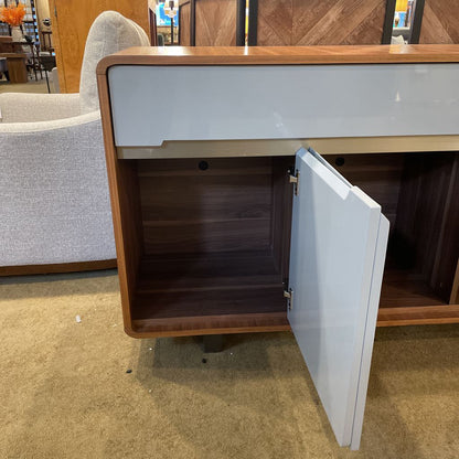 Rounded Wood Grey Front 4 Door Sideboard