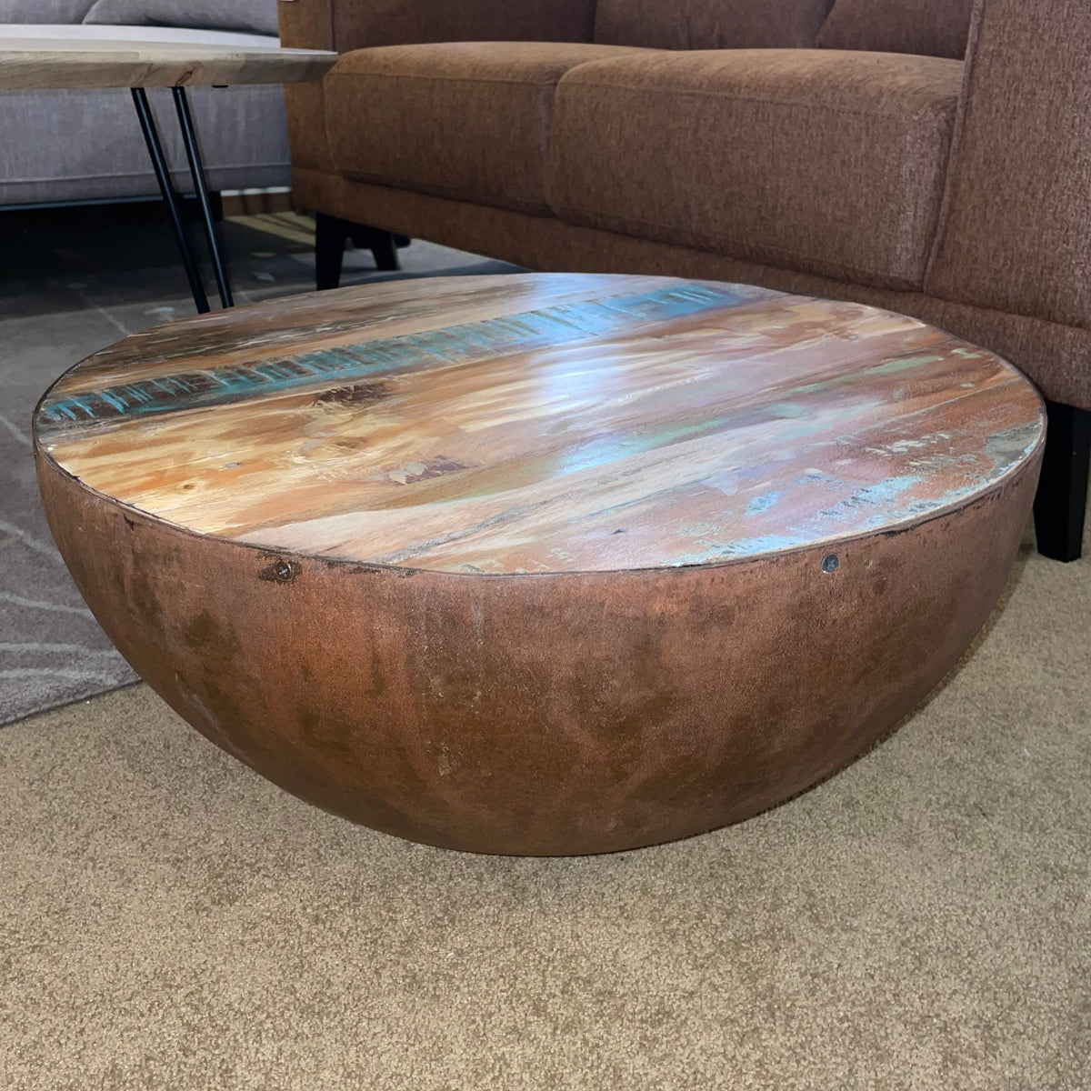 Metal Round Wood Top Coffee/Side Table C SIDE TABLES