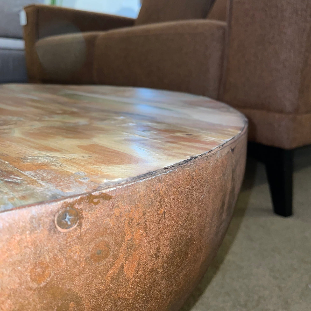 Metal Round Wood Top Coffee/Side Table C SIDE TABLES