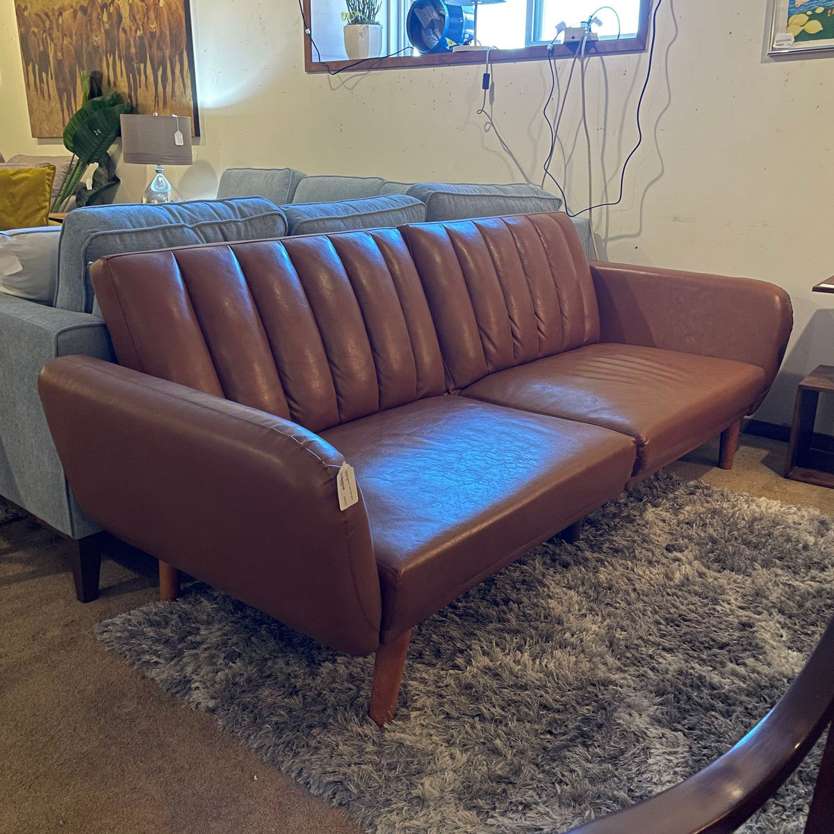 Caramel Leather Click Clack Sofa *As Is* U SOFAS