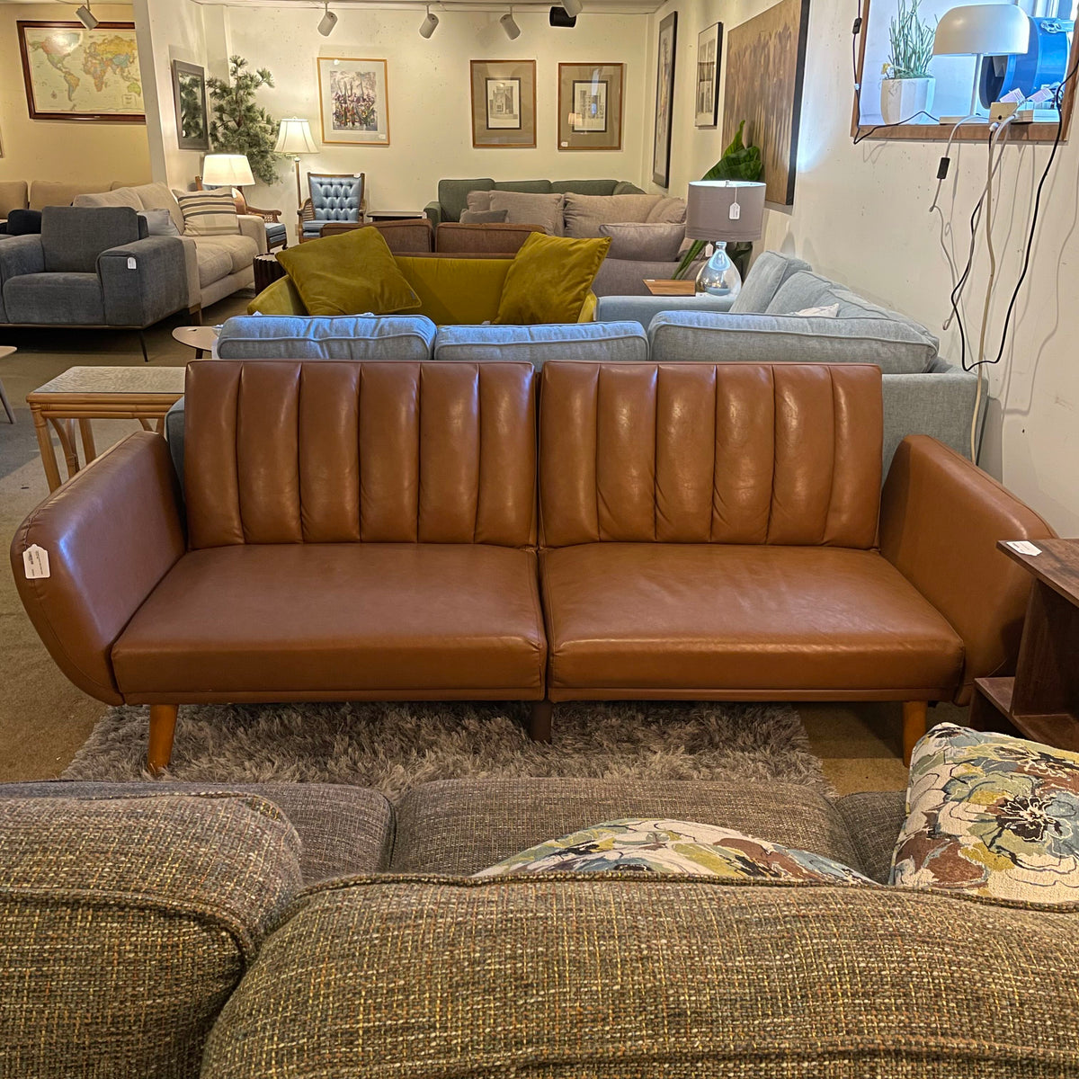 Caramel Leather Click Clack Sofa *As Is* U SOFAS