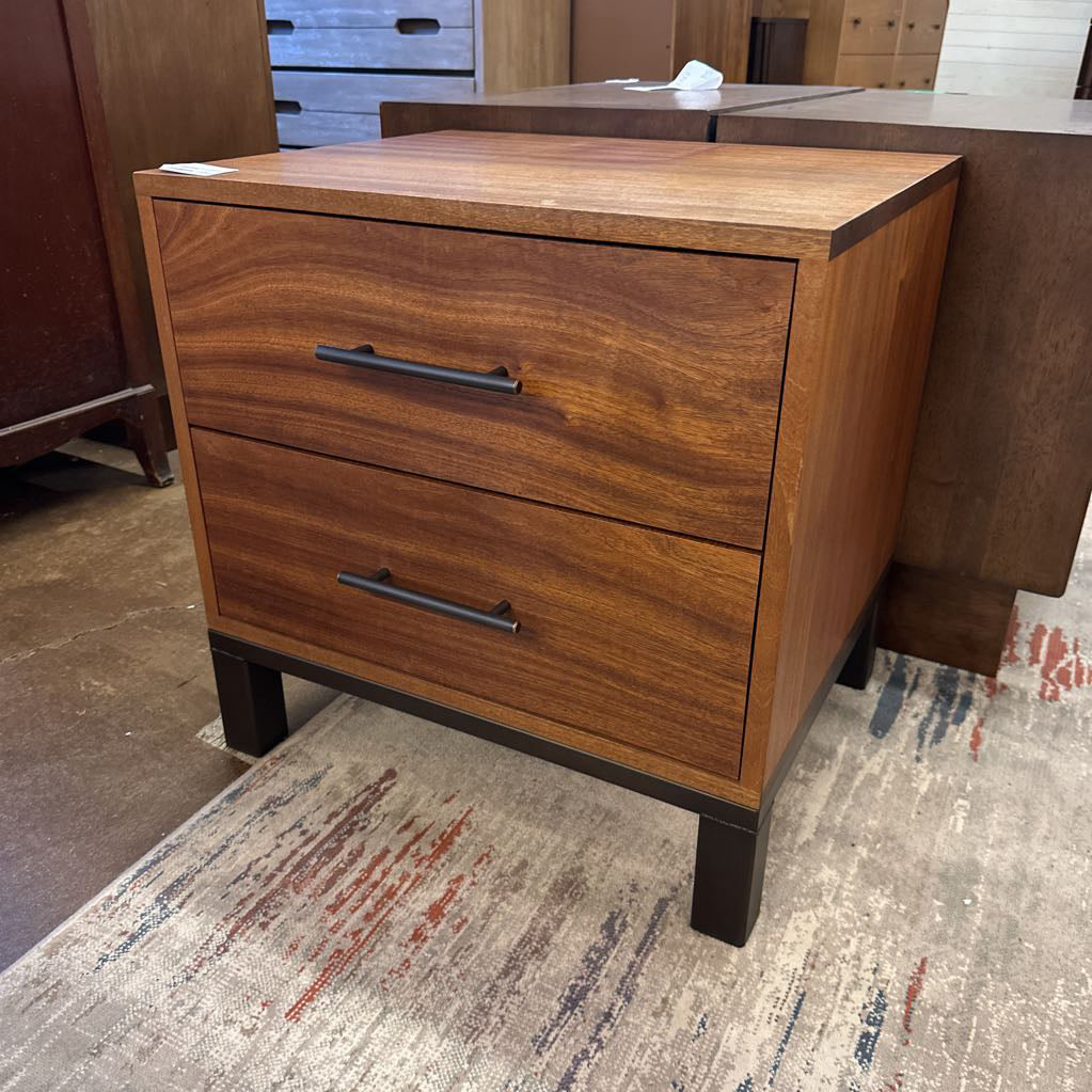 Solid Wood 2 Drawer Metal Base Nightstand