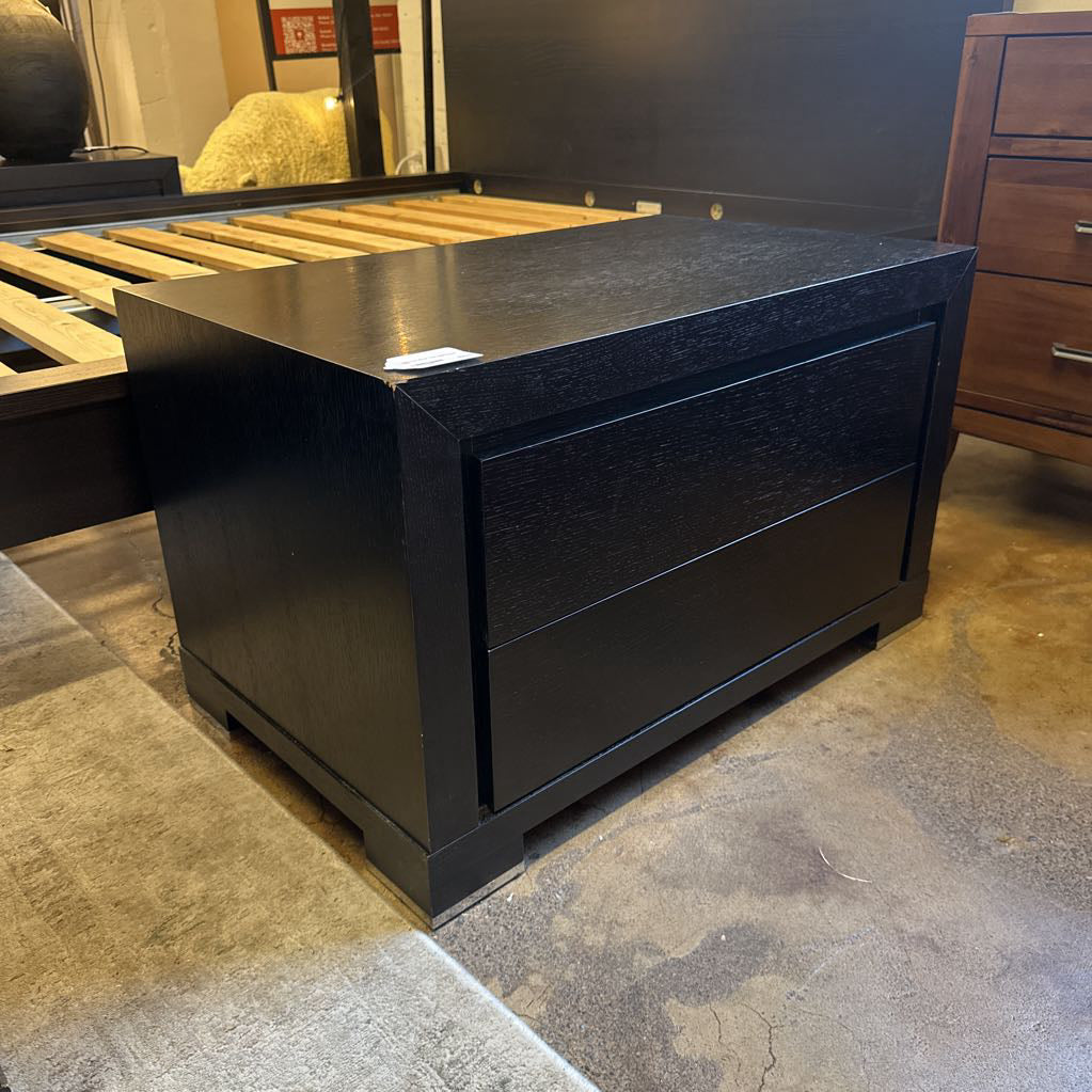 2 Drawer Black Low Nightstand